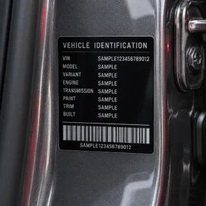 Illustrative replacement door pillar VIN label