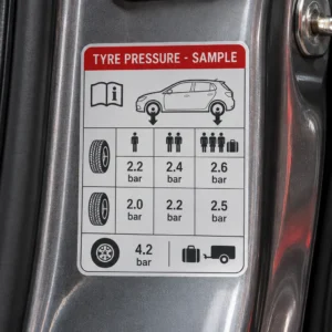 Illustrative replacement tyre pressure label
